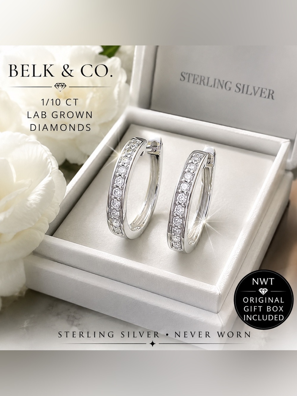 ✨ Never Worn | Belk & Co. Sterling Silver Lab-Grown Diamond Hoop Earrings